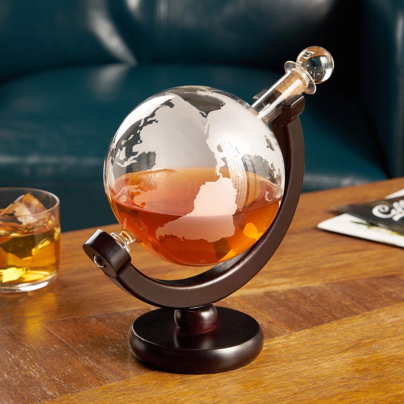 Viski Globe Whiskey Decanter with Wooden Stand and Cork Stopper, Stylish Liquor Decanter for Bourbon, Scotch, Spirits, Wedding Gifts, Man Cave Essentials, Home Bar, 32 oz (946 ml) - Image 4